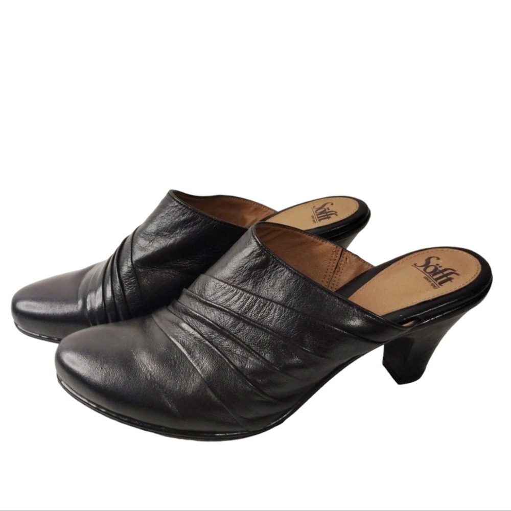Sofft Black Soft Leather Womens size  11 Casual Summer Career Comfort Mule Shoes